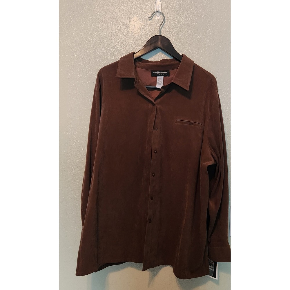 Sag Harbor Woman Moleskin Button Down Shirt Brown 24W Comfort Stretch Lined